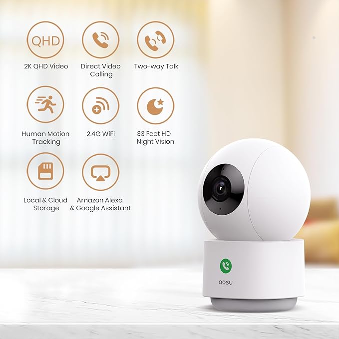 aosu 2K Security Camera Indoor, Baby Monitor Pet Camera One-Touch Call - Image 6