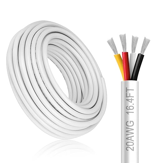 20 Gauge 4 Conductor Electrical Wire, 16.4FT White Stranded Low Voltage 20/4 by DEKIEVALE