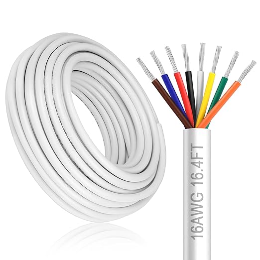 16 Gauge 8 Conductor Electrical Wire, 16.4FT White Stranded Low Voltage 16/8 by DEKIEVALE