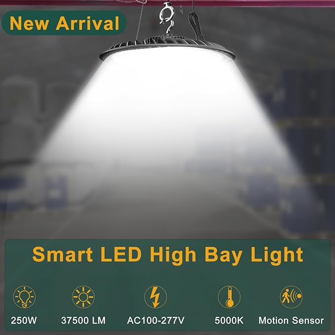 ACOHOOK 250W High Bay LED Shop Lights 37500lm UFO LED Lights AC100-277V UFO - Image 2