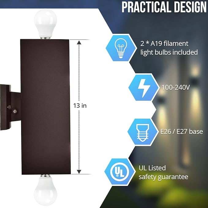 wowlite Modern Up Down Wall Lights Outdoor Dusk to Dawn Photocell Sensor - Image 5
