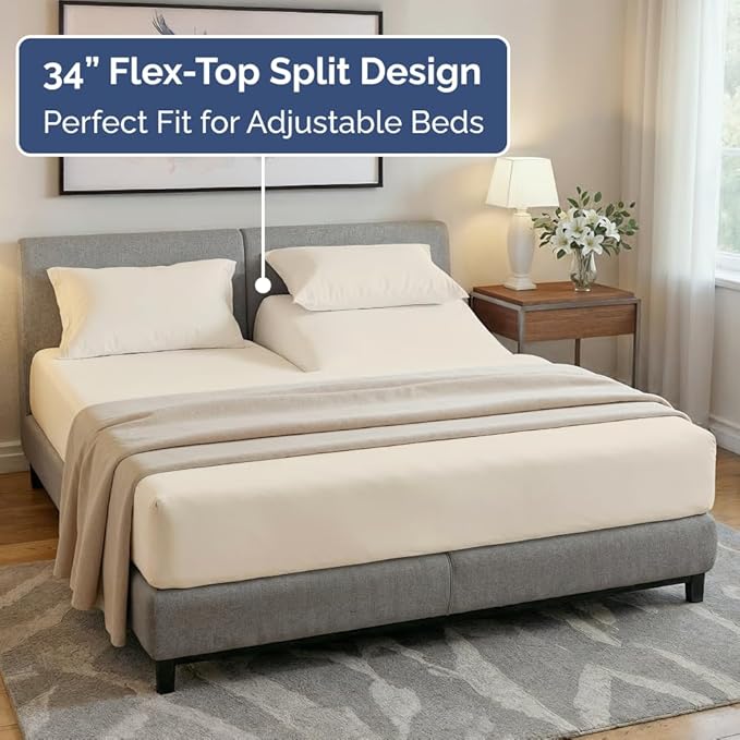 Split Head King Sheet Set – 4 Piece Flex Split Top King Sheets - Image 3