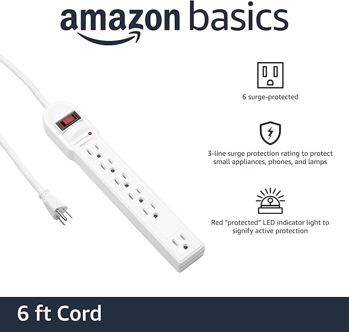 Amazon Basics Surge Protector Power Strip, 790 Joules, LED Indicator, 6ft - Image 2