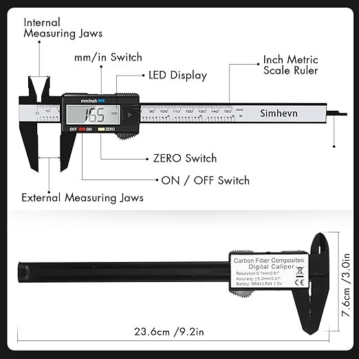 Simhevn Electronic Digital Calipers, inch and Millimeter Conversion, LCD Screen - Image 7