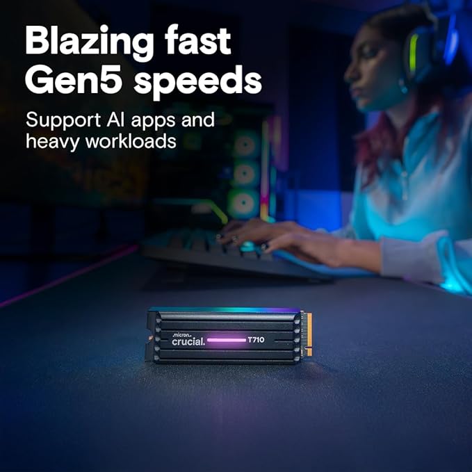 Crucial T710 PCIe Gen5 NVMe 2TB SSD – Heatsink, 900 MB/s, Laptop & Desktop - Image 3