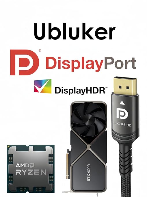 Ubluker 10K 8K DisplayPort 2.1 Cable 54Gbps 6.6 FT, Certified DP to DP Cord 4K - Image 7