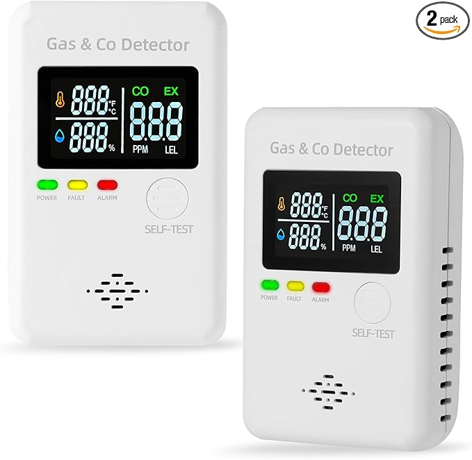 2 Packs Combination Natural Gas Detector & Carbon Monoxide Alarm, 4-in-1 by ProductCategory