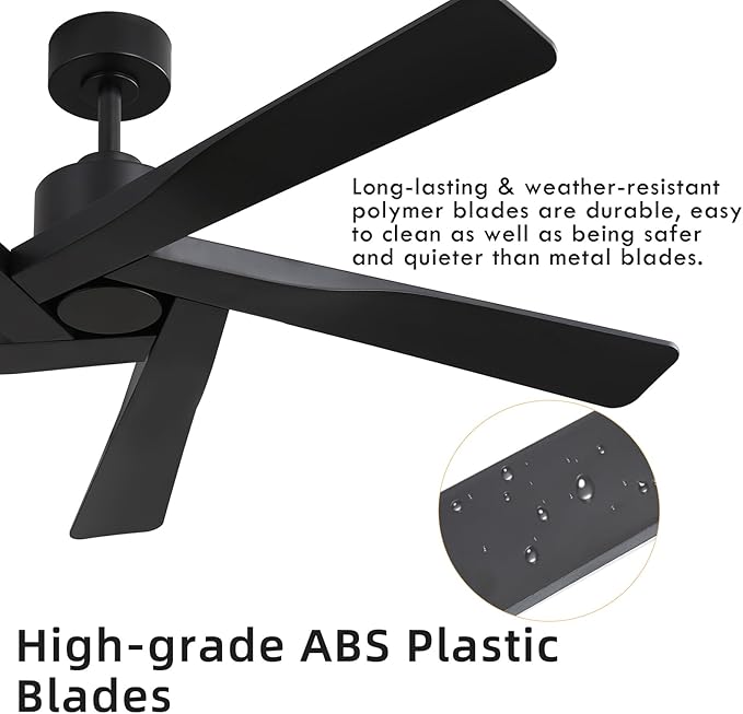 WINGBO 64" ABS DC Ceiling Fan No Light, 5 Blade ABS Plastic Ceiling Fan - Image 6