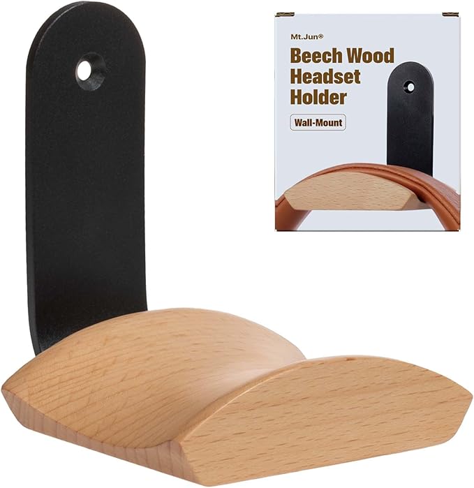 Mt.Jun Beech Wood Headphone Wall Mount Holder, by MtJun