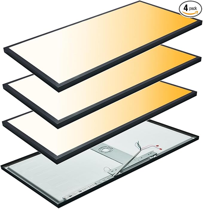 Mcacggo 4-Pack Black 2x4 FT LED Flat Panel Light Surface Mount 0-10V Dimmable by Mcacggo