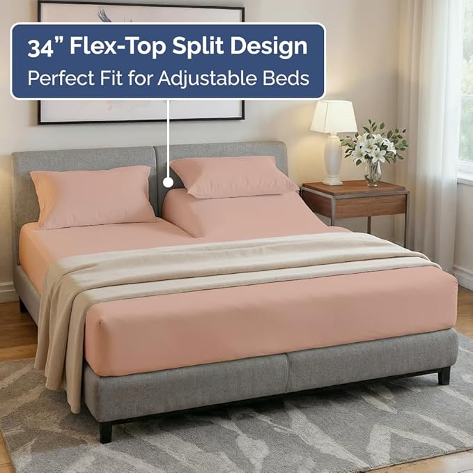 Split Head King Sheet Set – 4 Piece Flex Split Top King Sheets - Image 4
