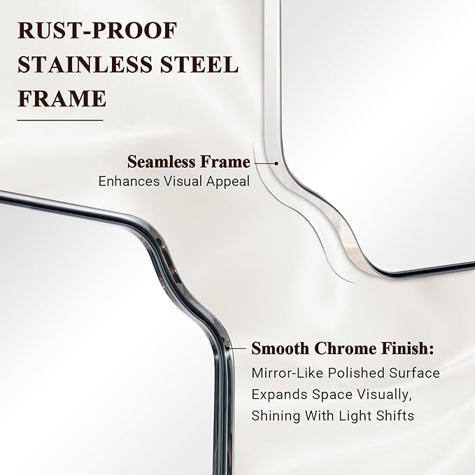 ANDY STAR 30x48 Inch Chrome Mirror, Large Polished Chrome Rectangle Mirror - Image 4