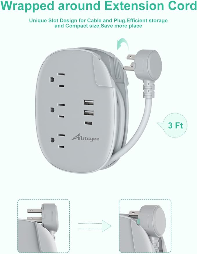 Alitayee USB C Portable Travel Power Strip - Image 4