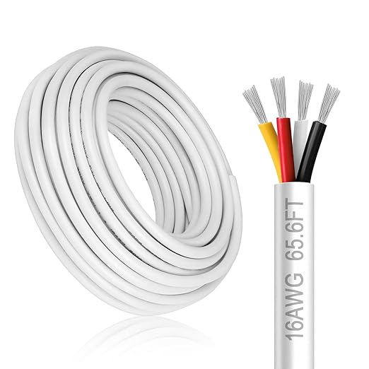 16 Gauge 4 Conductor Electrical Wire, 65.6FT White Stranded Low Voltage 16/4 by DEKIEVALE