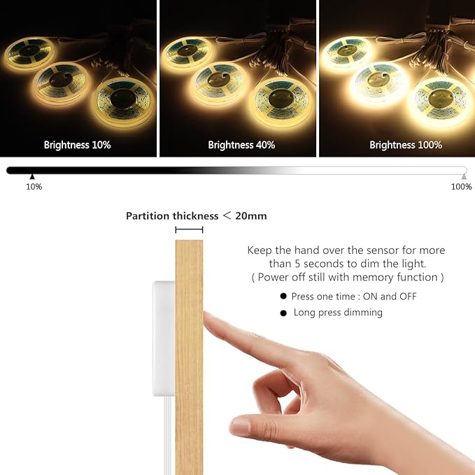 CHNMALITAI COB LED Strip Lights 12V Penetrable Wood Touch Dimmable LED Under - Image 2