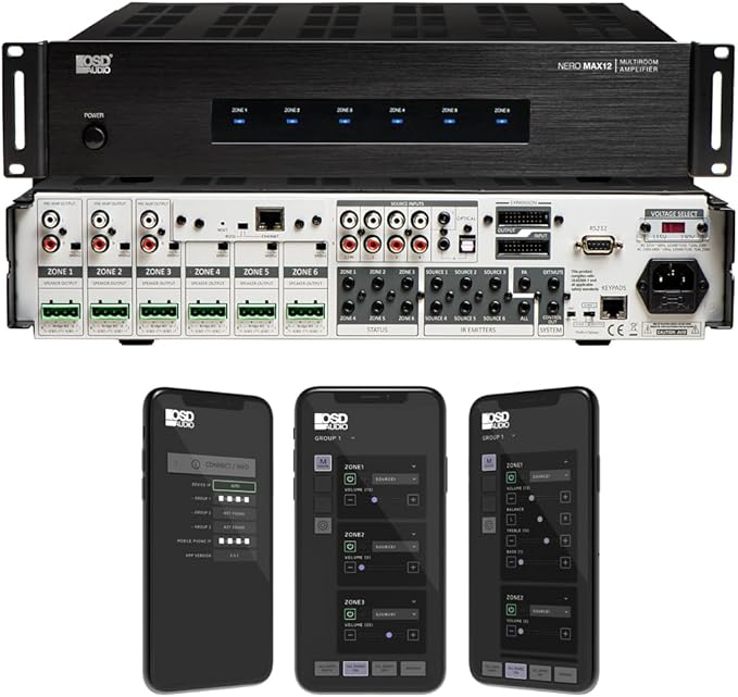 OSD Audio Nero Max12: 6-Zone, 6-Source Amplifier 80W Power, App Integration by OutdoorSpeakerDepot