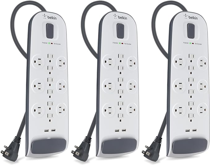 Belkin 12-Outlet USB Power Strip Surge Protector, Flat Plug, 6ft Cord by Belkin