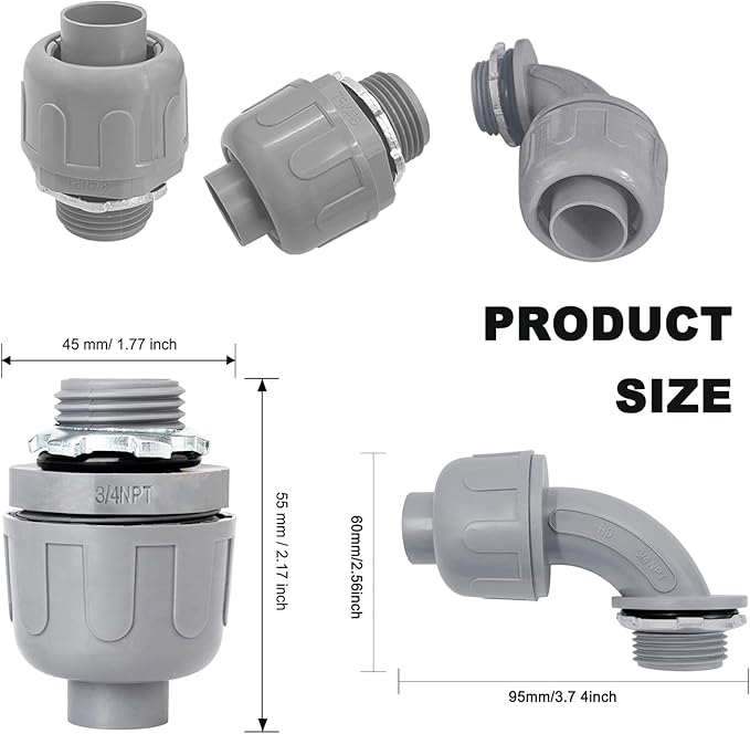 3/4 inch Liquid Tight Connector PVC Flexible Conduit Connector UL Listed Liquid - Image 2