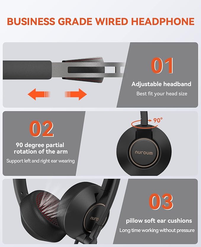 NUROUM HP11DU Wired Headset, Dual-Ear Headphones - Image 6