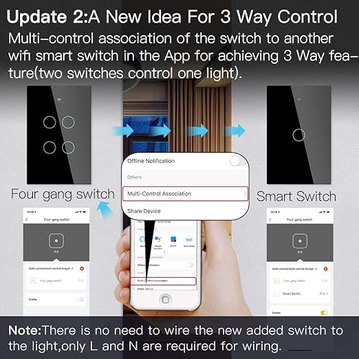 MoesGo WiFi Smart Wall Light Switch, Glass Panel, 2.4GHz Wi-Fi Touch Switches - Image 4