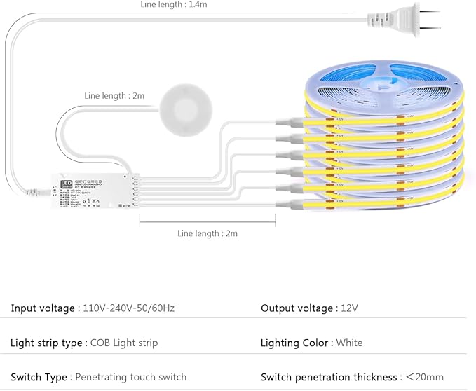 12V COB LED Strip Lights Kit, 3.3Ft 6-in-1 Self-Adhesive LED Under Cabinet - Image 4