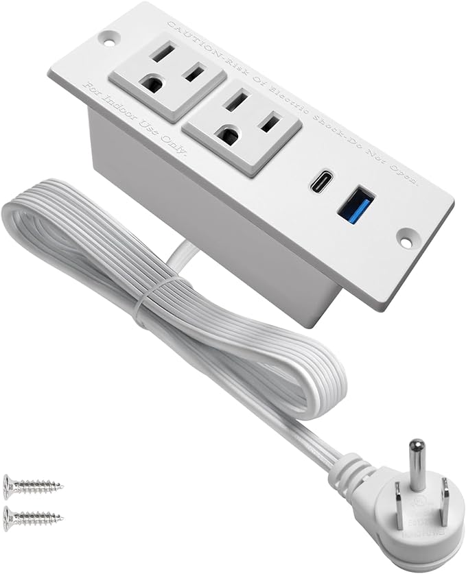 USB C Recessed Power Strip Fast Charge Desktop Power Station 2 Outlets 2 USB by 4LEAF