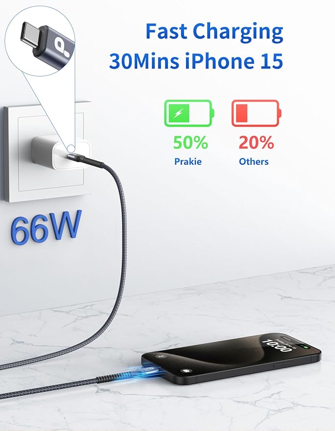 USB C to C Cable 1FT, Long Type C Fast Charging Cable Nylon Braided USBC - Image 2