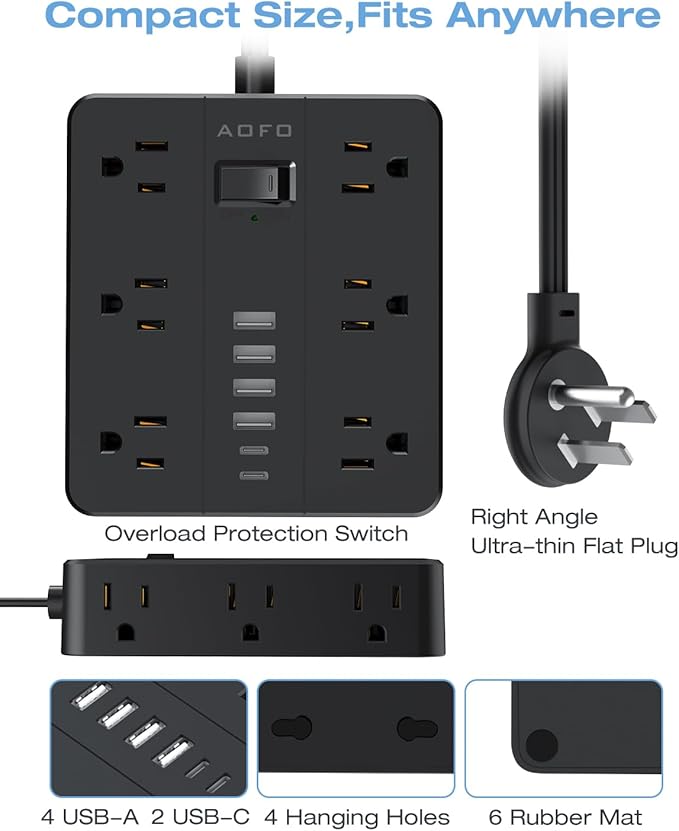 AOFO 20FT Surge Protector Power Strip, 12 AC Outlets - Image 7
