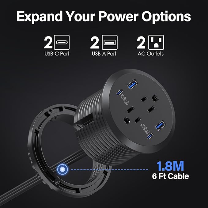 Jgstkcity Desktop Power Grommet, 65W USB C Fast Charging Port, Flush Mount - Image 4