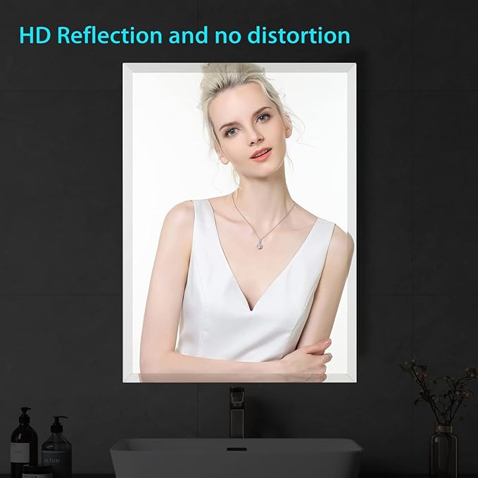 60x28 Inch Bathroom Mirror Frameless Beveled Edge Rectangle Wall Mirror - Image 2