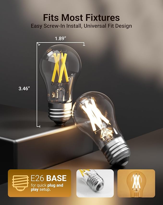Sunco 16 Pack A15 Light Bulb LED, Edison Style Bulb, Dimmable Vintage Filament - Image 4