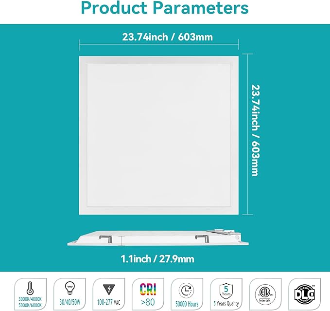 VocgoUU 2x2 LED Flat Panel Light, 4 Pack, Selectable 30W/40W/50W, - Image 7