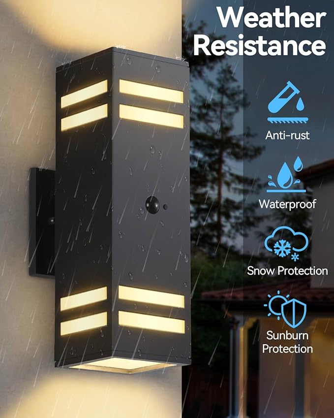 Zinola Motion Sensor Outdoor Lights 2 Pack, Modern Outdoor Wall Lights Black - Image 5