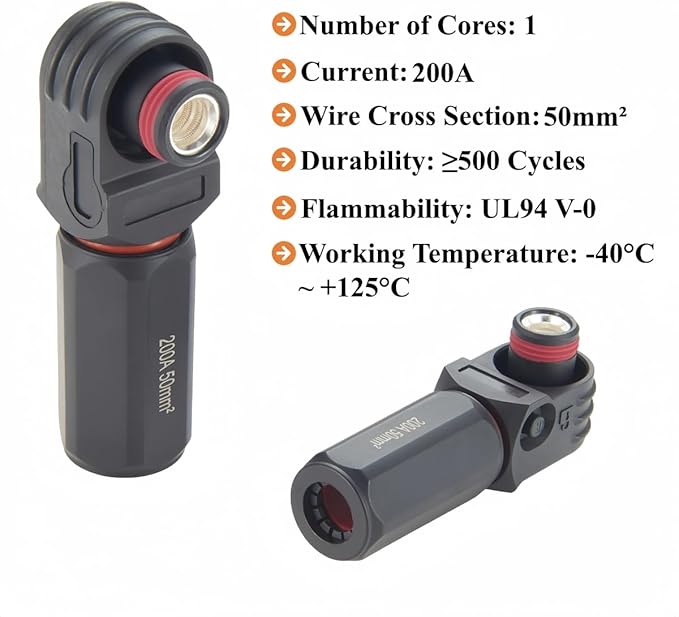 Right Angle Energy Storage System Power Connector IP67 Waterproof 200A 50mm² - Image 3