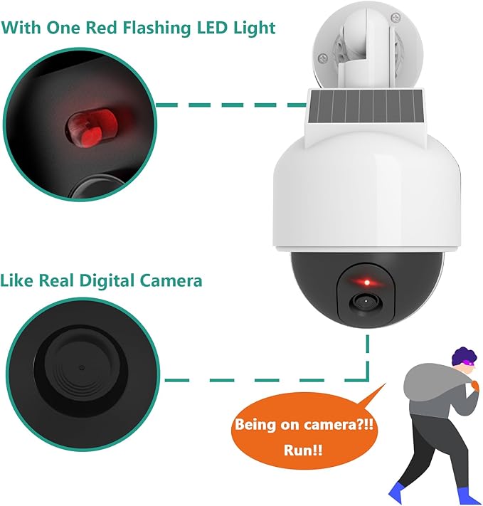 WALI Solar Fake Security Camera, Wireless Dummy Dome Camera Simulated - Image 5