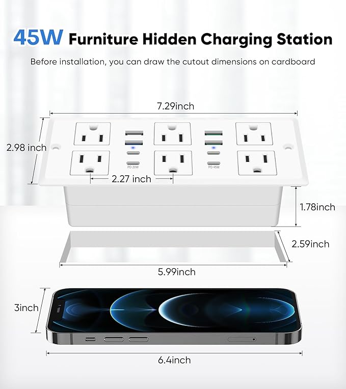 VILONG 14 in 1 Recessed Power Strip - Image 7