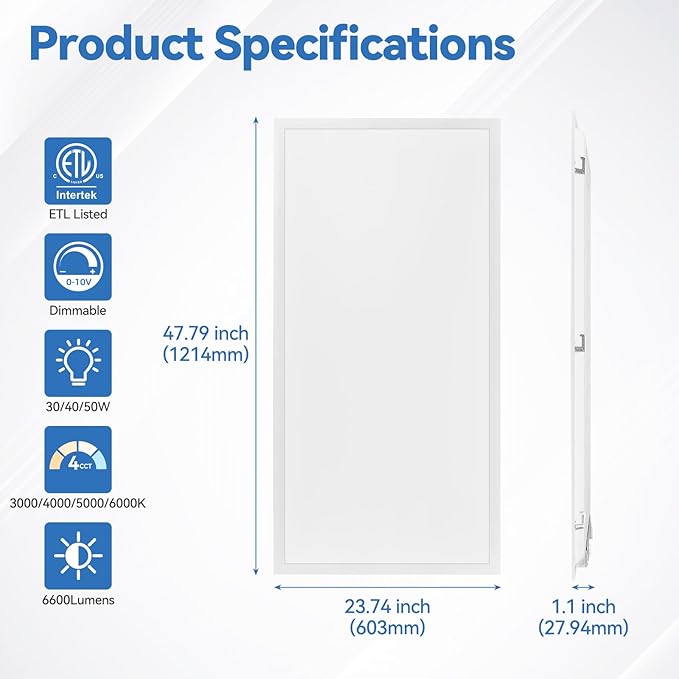 CycevSun 6-Pack 2x4 LED Flat Panel Light Drop Ceiling, 40/50/60W Selectable - Image 5