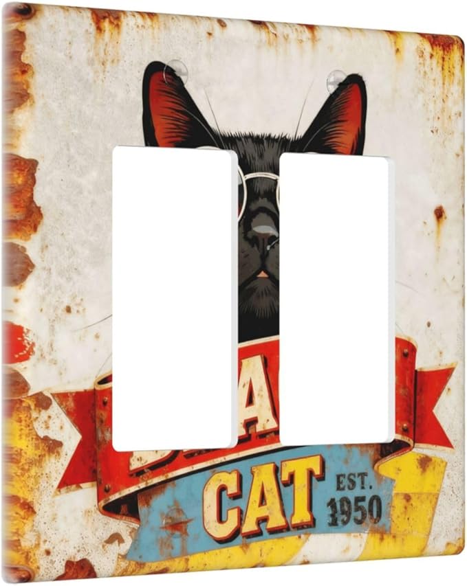 Bvtewkhz Black Cat Vintage 2 Gang Double Rocker Decorative Outlet Covers Light - Image 2
