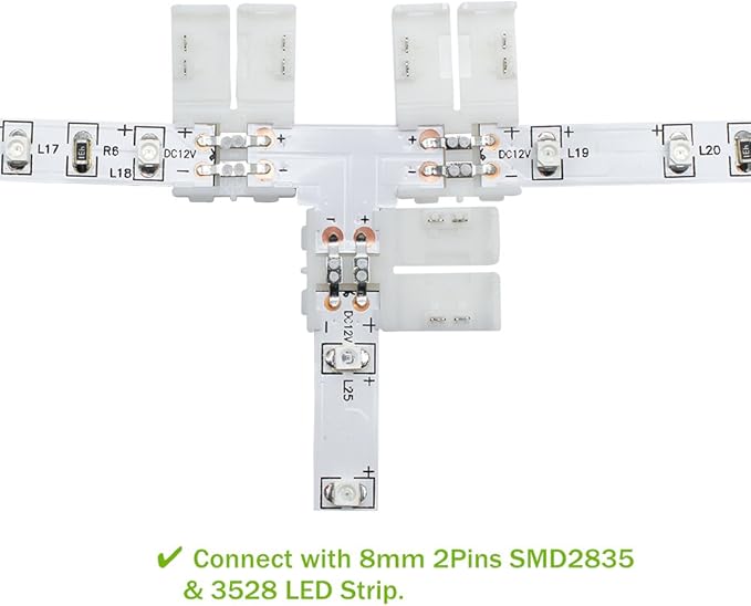 LightingWill 10pcs/Pack T Shape Solderless Snap Down 2Pin Conductor LED Strip - Image 3