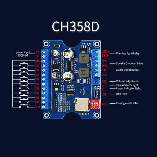 Voice Playback Module with 1GB Card, 80W Low Lever Trigger DC 9-24V CH358D Chip - Image 2