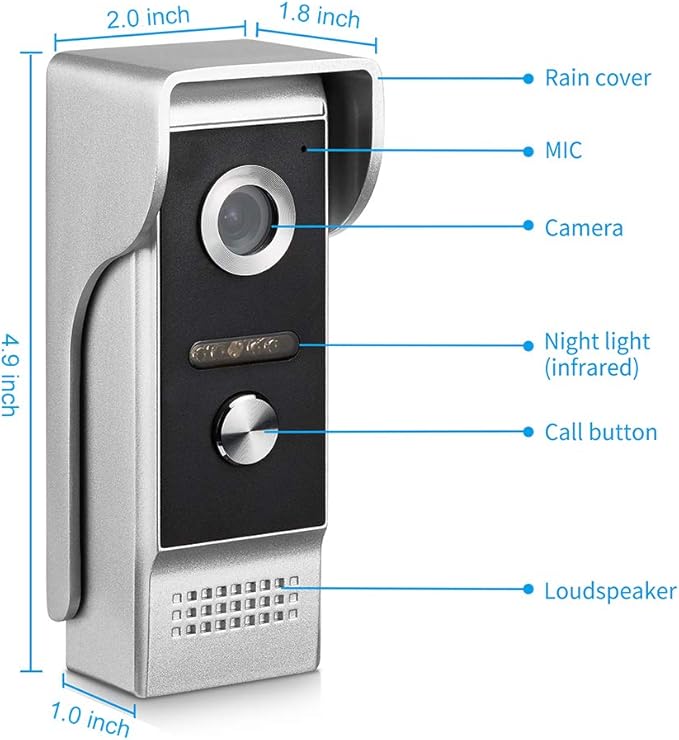 AMOCAM Video Intercom System, 7 Inche Monitor Wired Video Door Doorbell Kit - Image 5