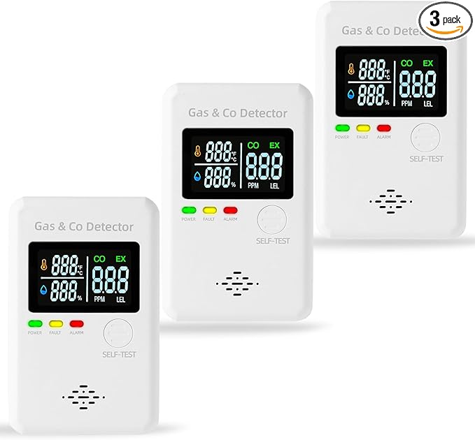 3 Packs Natural Gas & Carbon Monoxide Alarm, Combination Gas & Carbon Monoxide by ProductCategory