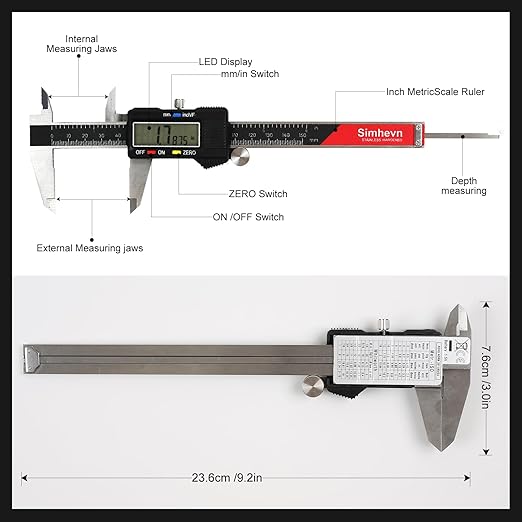 Simhevn Digital Caliper Measuring Tool, - Image 2