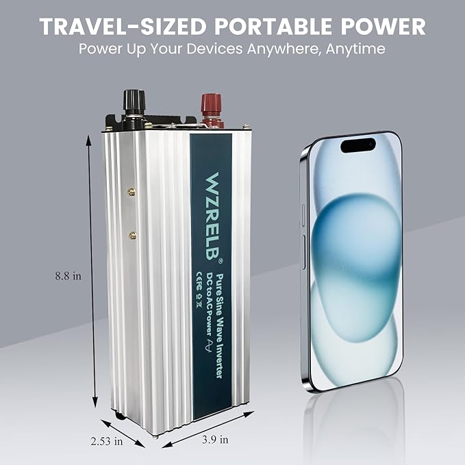 WZRELB 1000W Pure Sine Wave Inverter 12V DC to 110V 120V AC Power Converter - Image 5