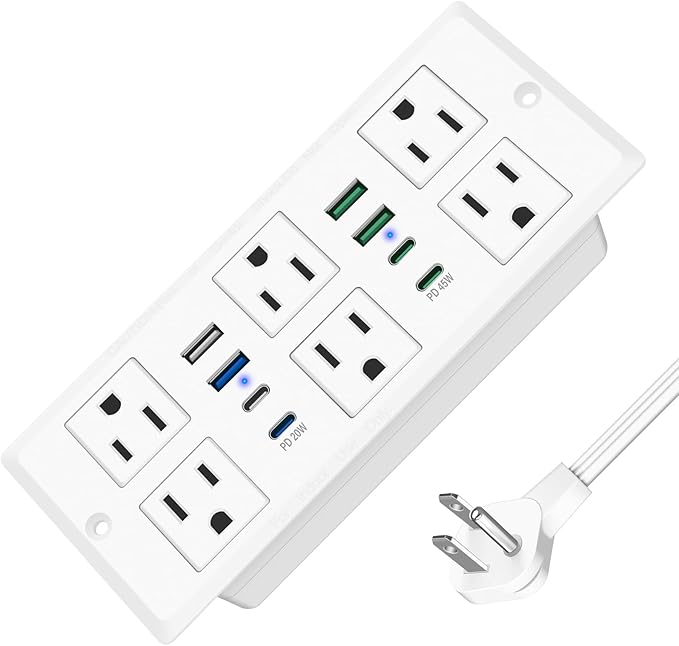 Recessed Power Strip with 45W USB C, Furniture Desk Flush Mount Outlet by VILONG