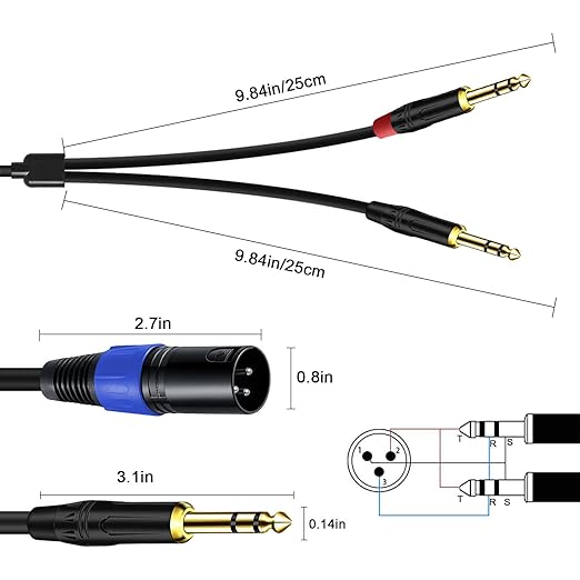 Jozzai 6.35mm Dual TRS to XLR Male Cable - Image 4