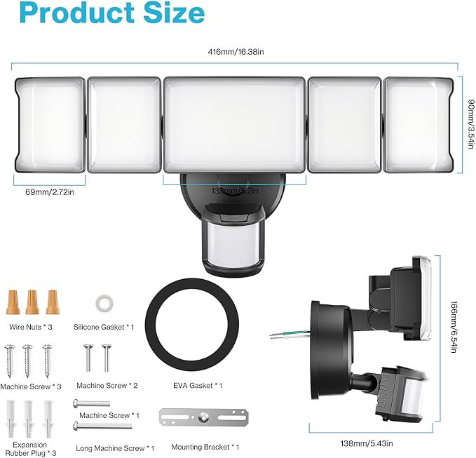 Olafus 130W Motion Sensor Outdoor Lights, 13000LM 6500K Daylight Flood Lights - Image 8