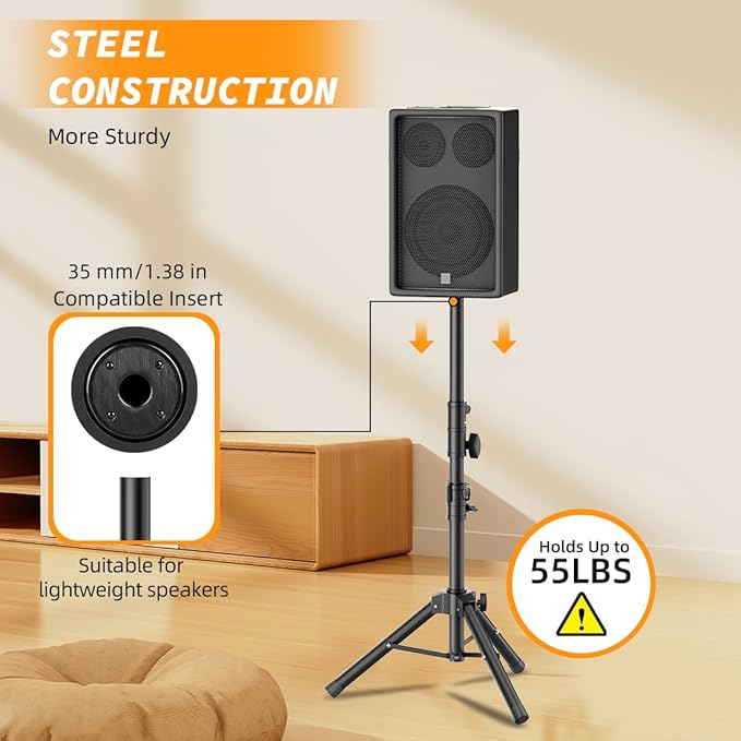 Small Speaker Stands 2 Pack, 24-50 Inch Height Adjustable Speaker Tripod Stand - Image 2