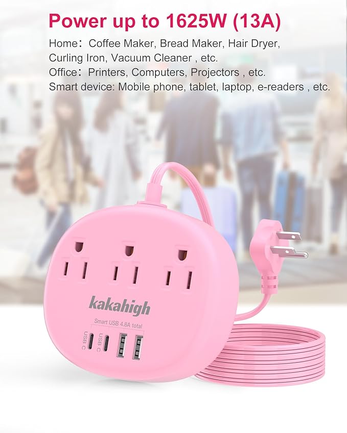 Pink Extension Cord - 10 FT Flat Extension Cord - Image 8