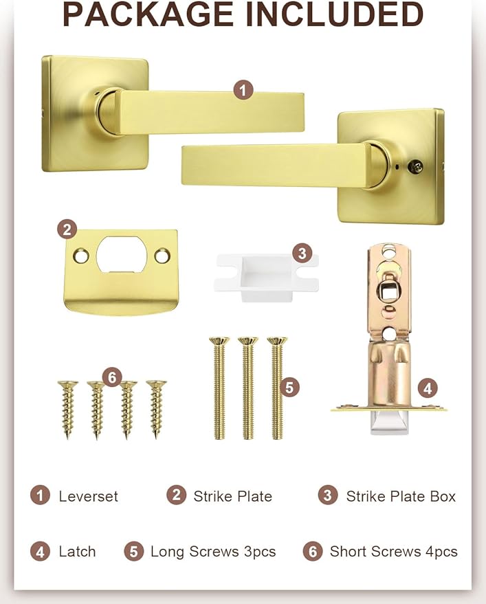 Mengico 1 Pack Passage Door Levers Gold Finish, No-Locking Keyless Square Door - Image 7